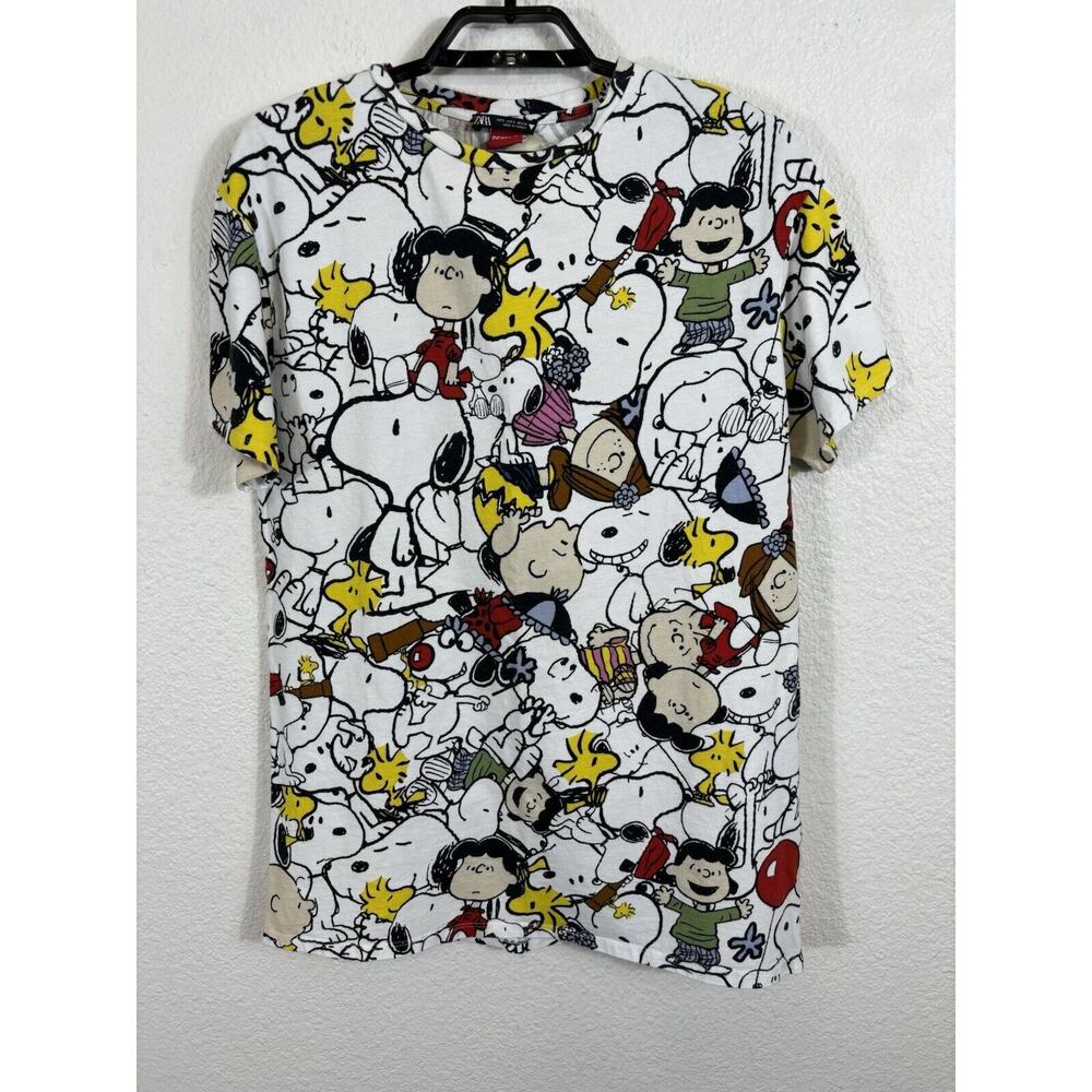 Zara X Peanuts T Shirt Women’s Small‎ Multicolor All Over Print AOP